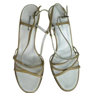 Giorgio Armani Sandals Strappy  Heel Stiletto Open Toe Size US 6.5 EU 37 Beige