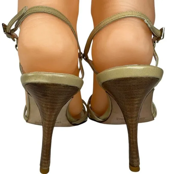 Giorgio Armani Sandals Strappy  Heel Stiletto Open Toe Size US 6.5 EU 37 Beige