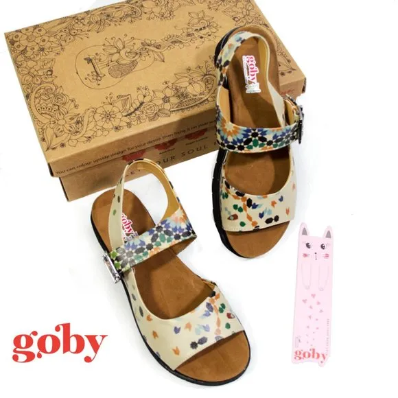 Goby Blue &amp; Orange Geometric Slingback Sandal 38