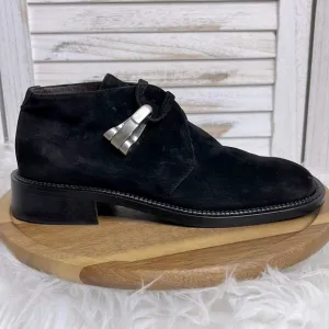 GOFFREDO FATINI l Black Suede Silver Side Snap Hardware Ankle Boot Size 40 / 9.5