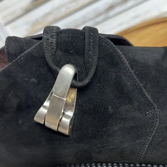 GOFFREDO FATINI l Black Suede Silver Side Snap Hardware Ankle Boot Size 40 / 9.5
