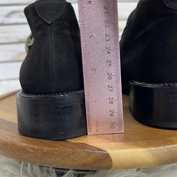 GOFFREDO FATINI l Black Suede Silver Side Snap Hardware Ankle Boot Size 40 / 9.5