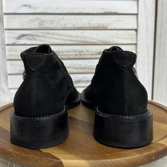 GOFFREDO FATINI l Black Suede Silver Side Snap Hardware Ankle Boot Size 40 / 9.5