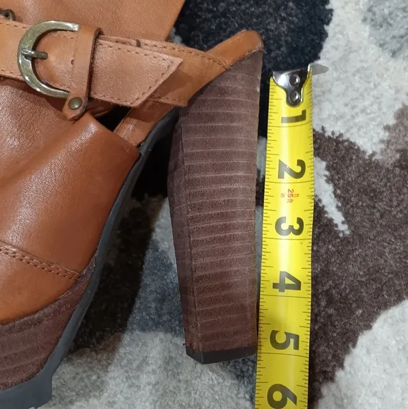GOLO LEATHER Block Heel Platform Mule SANDALS Cognac Brown 7M Made in Italy Rare