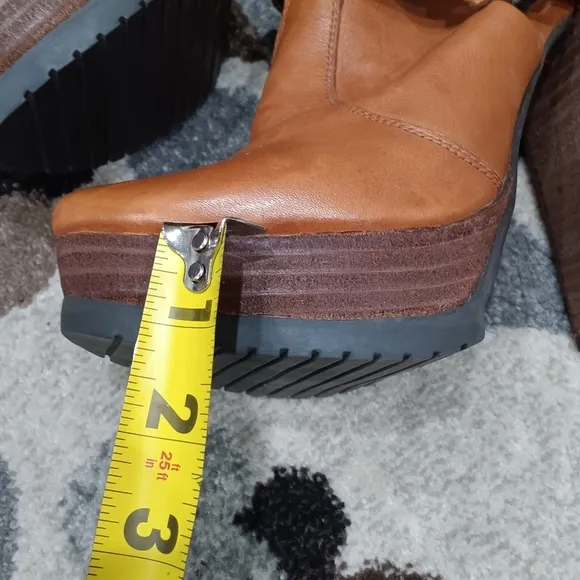GOLO LEATHER Block Heel Platform Mule SANDALS Cognac Brown 7M Made in Italy Rare