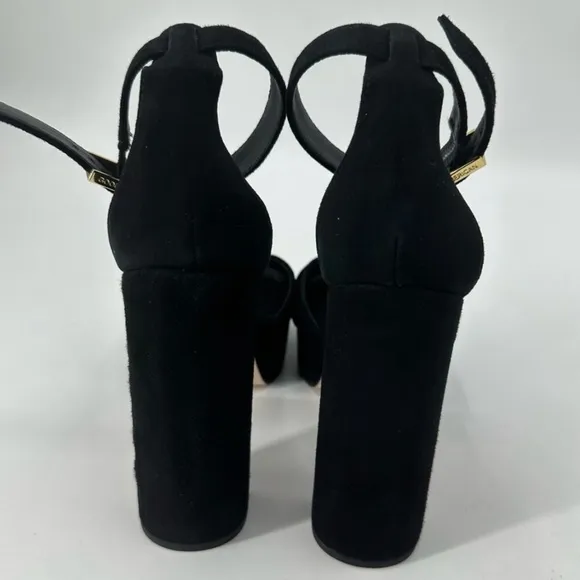 Good American Black Suede Square Toe Platform Sandals Heels Size 7 New