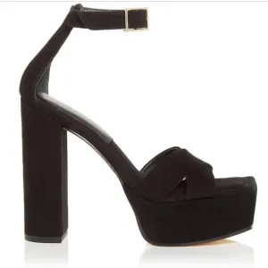 Good American Black Suede Square Toe Platform Sandals Heels Size 7 New