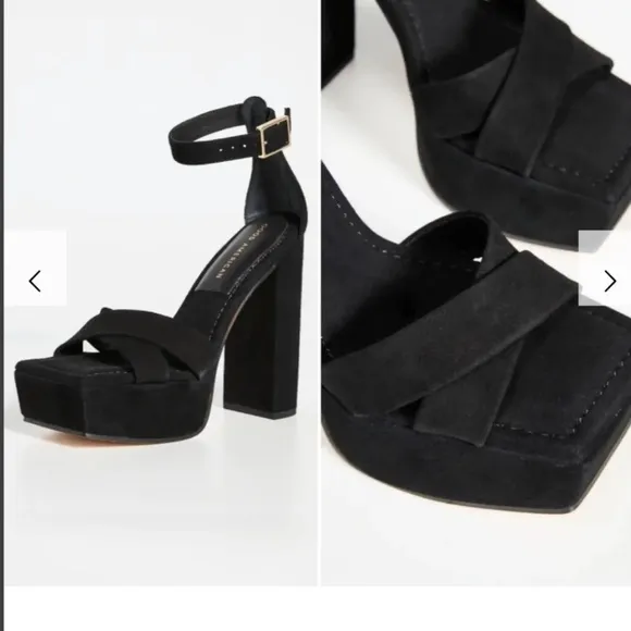 Good American Black Suede Square Toe Platform Sandals Heels Size 7 New