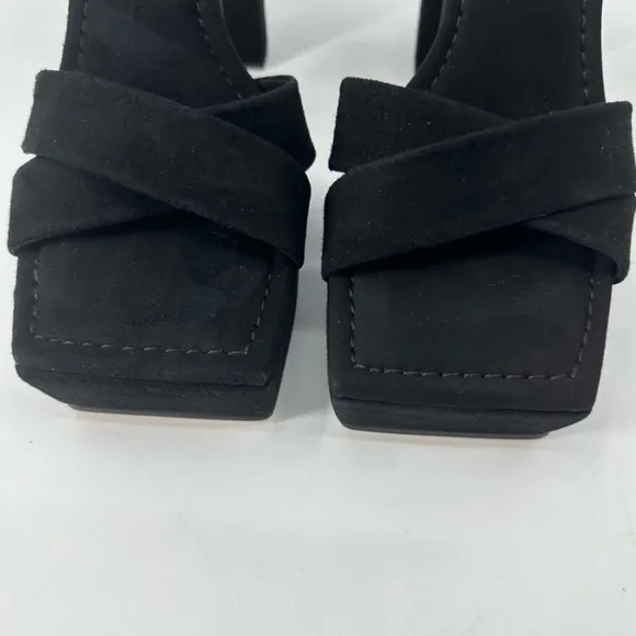 Good American Black Suede Square Toe Platform Sandals Heels Size 7 New