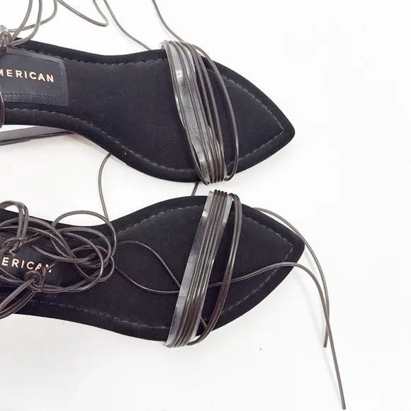Good American Clear Wedge Ankle Strap Sandals Neoprene GA080N-E BLACK001 Size 4