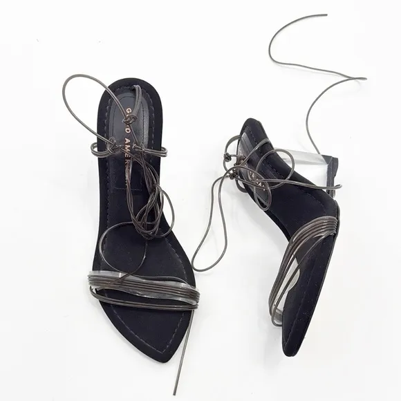 Good American Clear Wedge Ankle Strap Sandals Neoprene GA080N-E BLACK001 Size 4