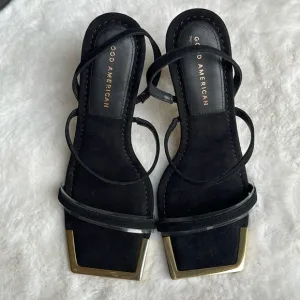 Good American golden standout square toe heeled sandals
