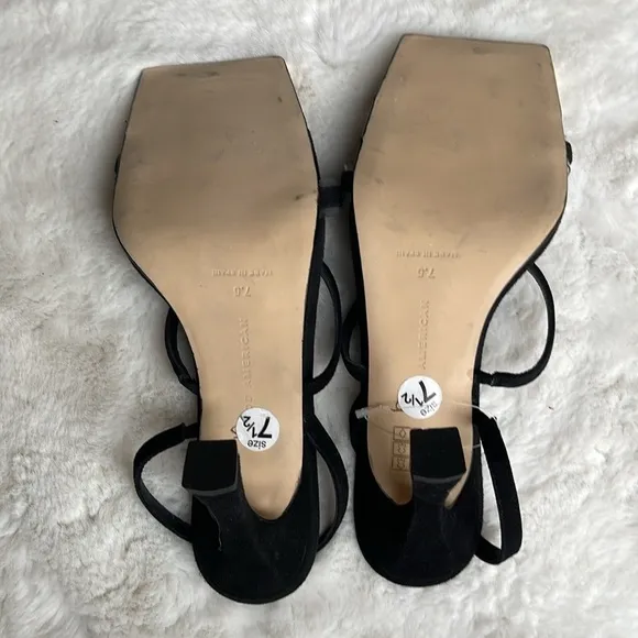 Good American golden standout square toe heeled sandals