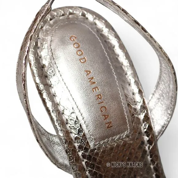 Good American Snake Lucite Sandal in Silver Heeled Slingback Square Toe Size 12