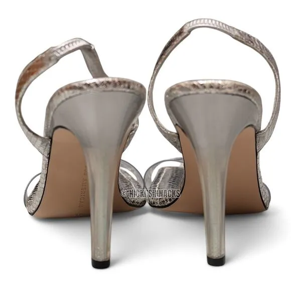 Good American Snake Lucite Sandal in Silver Heeled Slingback Square Toe Size 12