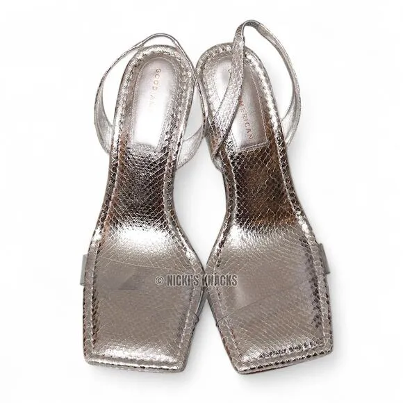 Good American Snake Lucite Sandal in Silver Heeled Slingback Square Toe Size 12