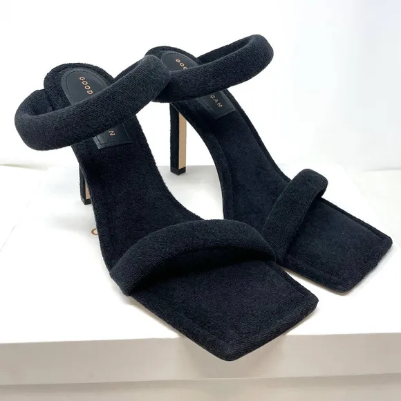 Good American Terry Square Toe Strappy Heeled Sandals In Black Size 11 New