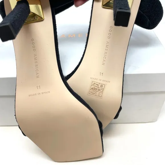 Good American Terry Square Toe Strappy Heeled Sandals In Black Size 11 New