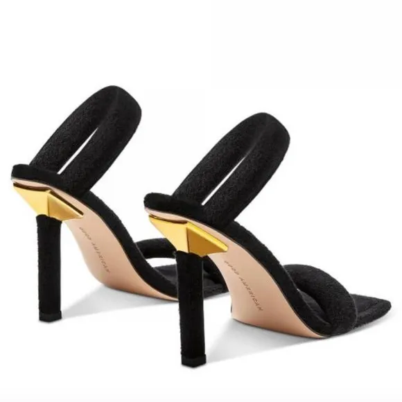 Good American Terry Square Toe Strappy Heeled Sandals In Black Size 11 New