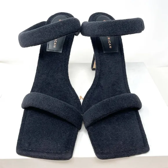 Good American Terry Square Toe Strappy Heeled Sandals In Black Size 11 New