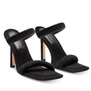 Good American Terry Square Toe Strappy Heeled Sandals In Black Size 11 New