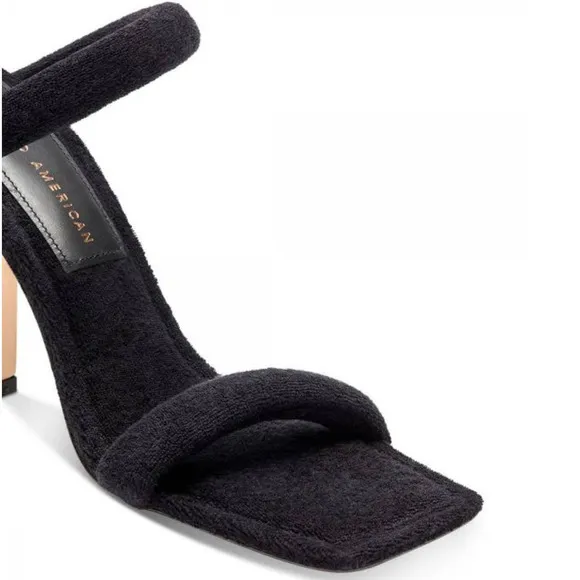 Good American Terry Square Toe Strappy Heeled Sandals In Black Size 11 New