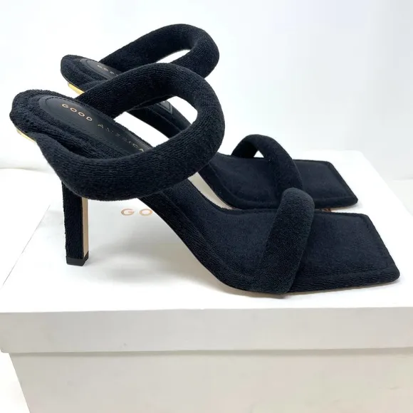 Good American Terry Square Toe Strappy Heeled Sandals In Black Size 11 New
