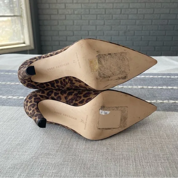 Good American The Icon Bootie Stiletto Heel in Leopard Print Size 7