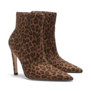 Good American The Icon Bootie Stiletto Heel in Leopard Print Size 7