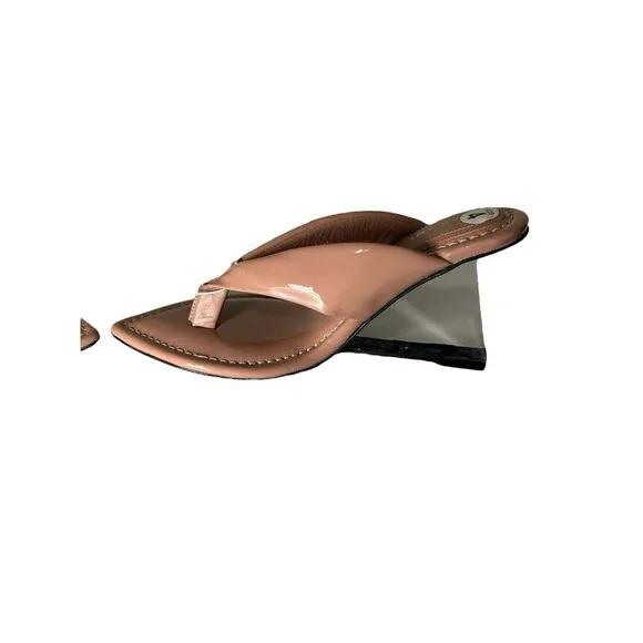 GOOD AMERICAN Women's Dusty Patent Lucite Wedge Size 4 Thong Sandals- Read