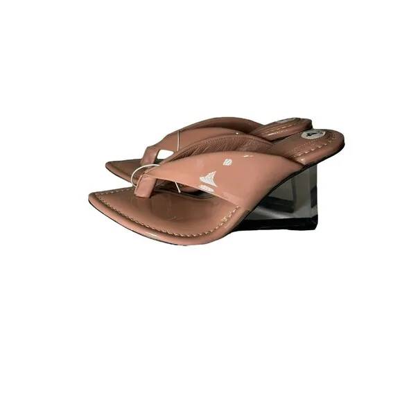 GOOD AMERICAN Women's Dusty Patent Lucite Wedge Size 4 Thong Sandals- Read