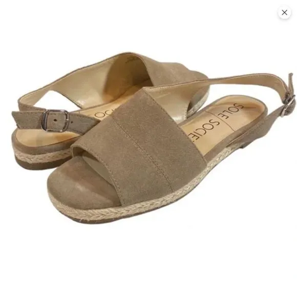 Gray Sole Society Leather Suede Open-Toe Slingback Sandals (NWOT)