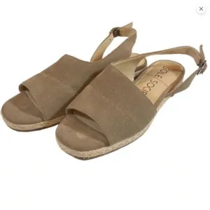 Gray Sole Society Leather Suede Open-Toe Slingback Sandals (NWOT)