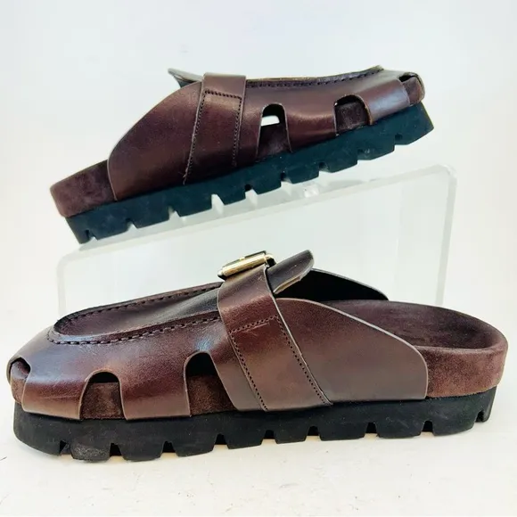 Grenson Brown Dotty Buckle Fisherman Sandals Clogs, size UK 3 EU 36 US 6
