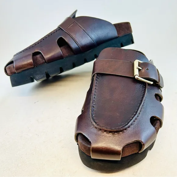 Grenson Brown Dotty Buckle Fisherman Sandals Clogs, size UK 3 EU 36 US 6