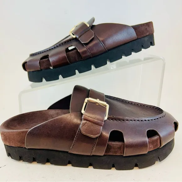 Grenson Brown Dotty Buckle Fisherman Sandals Clogs, size UK 3 EU 36 US 6