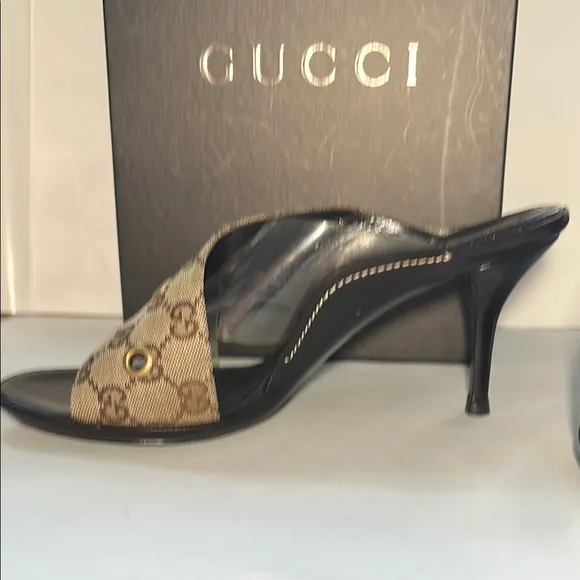 GUCCI Beige/Dark Chestnut GG Canvas Sandals | Size 9.5