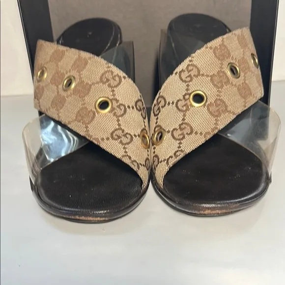 GUCCI Beige/Dark Chestnut GG Canvas Sandals | Size 9.5