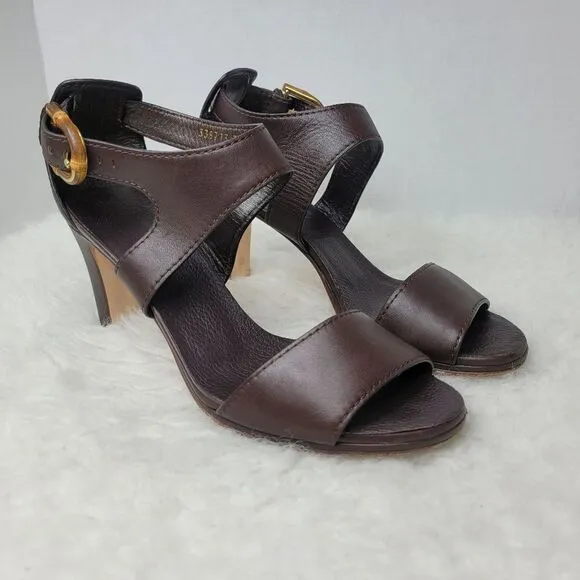 Gucci Lifford Womens Heel Sandals Size 9 Open Toe Bamboo Buckle 338713