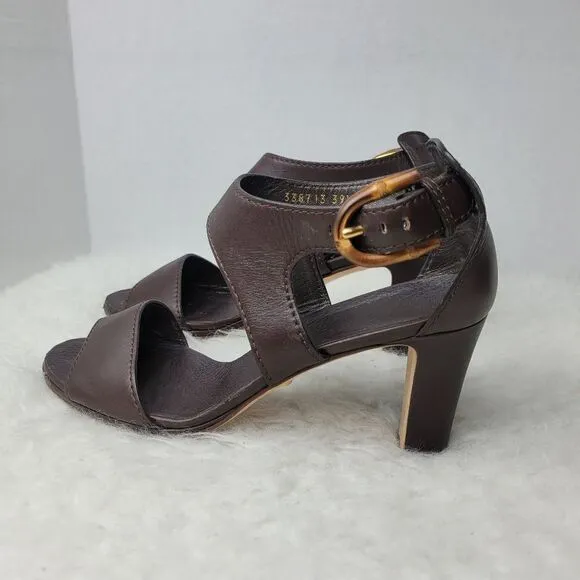 Gucci Lifford Womens Heel Sandals Size 9 Open Toe Bamboo Buckle 338713