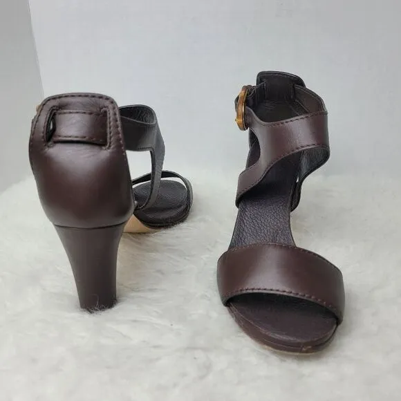 Gucci Lifford Womens Heel Sandals Size 9 Open Toe Bamboo Buckle 338713