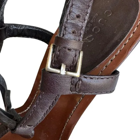 Gucci Platform Wedge Heels w Leather Logo Size 10.5