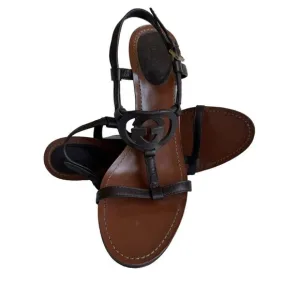 Gucci Platform Wedge Heels w Leather Logo Size 10.5