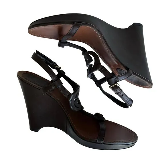 Gucci Platform Wedge Heels w Leather Logo Size 10.5