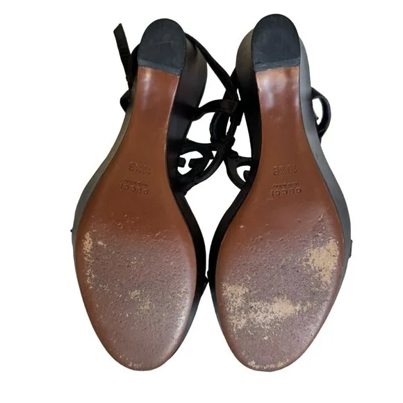 Gucci Platform Wedge Heels w Leather Logo Size 10.5