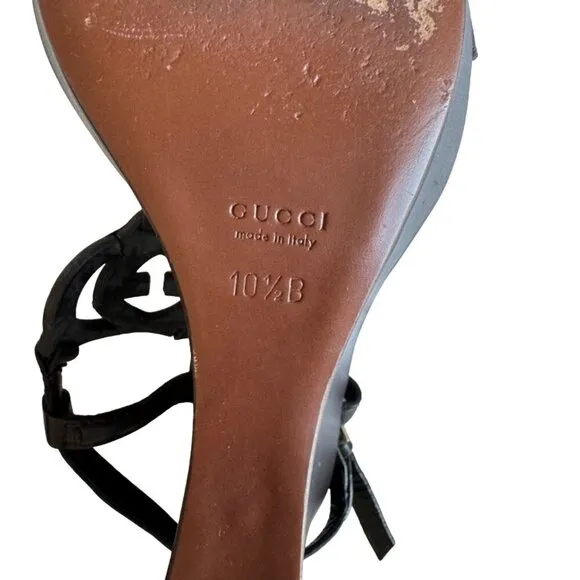 Gucci Platform Wedge Heels w Leather Logo Size 10.5
