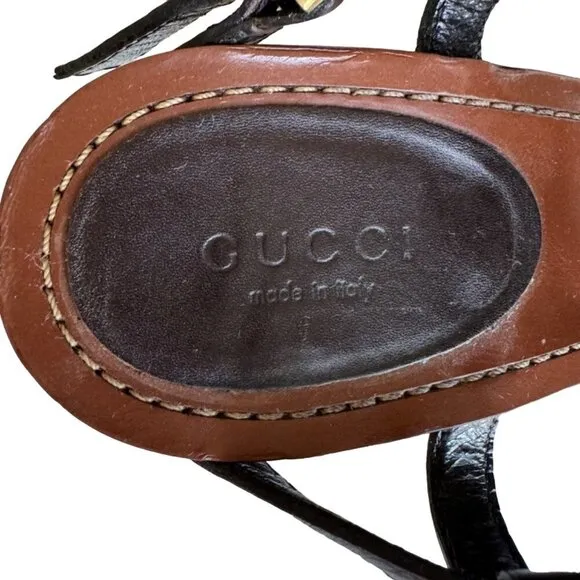 Gucci Platform Wedge Heels w Leather Logo Size 10.5