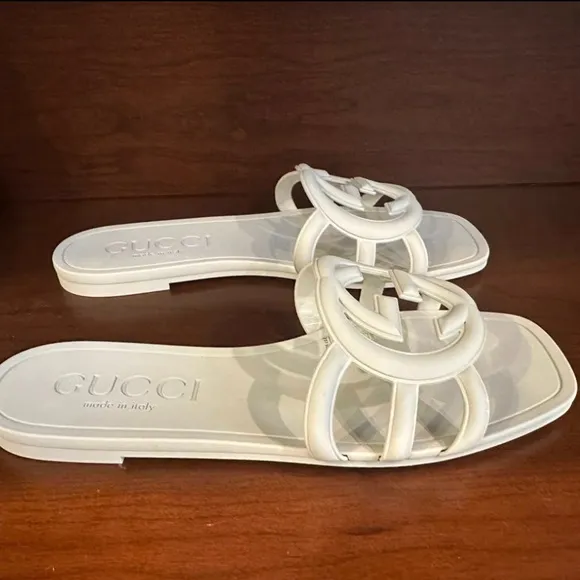 Gucci White Sandals with Iconic GG Logo