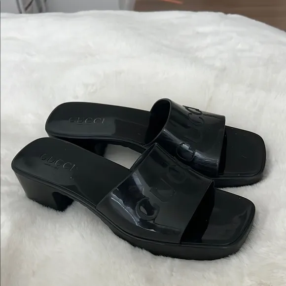 Gucci Women's Black Platform Block Heel Slide Sandals