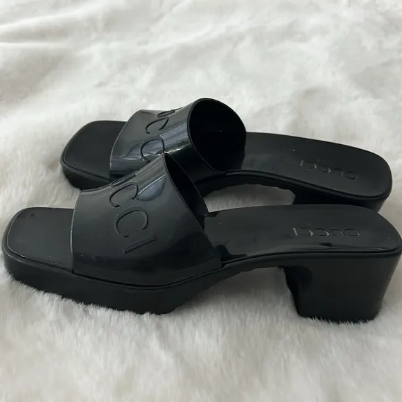 Gucci Women's Black Platform Block Heel Slide Sandals